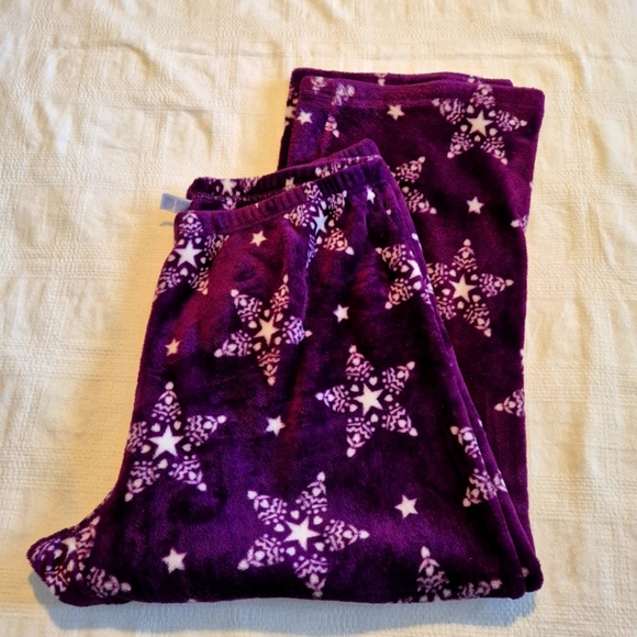 Laura Scott women's size 2X purple with white star design fluffy lounge pants - Picture 1 of 7